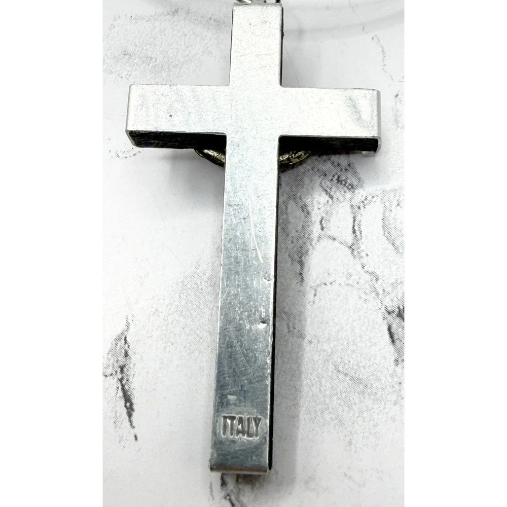 Vintage Italian Wooden Crucifix‎ Necklace Gold Tone Corpus Cross Catholic 20